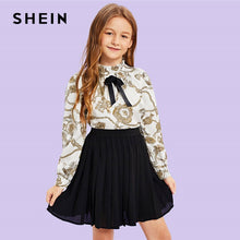 Load image into Gallery viewer, SHEIN Matching Family Outfits Girls Bow Mock Neck Mixed Print Blouse Top Spring Girls Vintage Ruffle Stand Collar Blouses