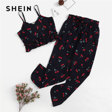 Load image into Gallery viewer, SHEIN Matching Family Outfits Girls Cherry Print Frill Cami And Pants Set Summer Sleeveless V Neck Crop Top And Pant Nightwear