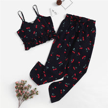 Load image into Gallery viewer, SHEIN Matching Family Outfits Girls Cherry Print Frill Cami And Pants Set Summer Sleeveless V Neck Crop Top And Pant Nightwear